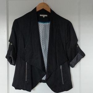 Black Polka Dot Lined Blazer with Zipper Pockets